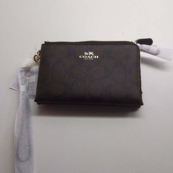 Coach New Signature PVC Double Zipper Wristlet
